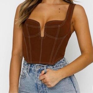 White Fox Brown Corset Top XS